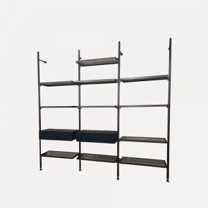 wall-mounted bookcase, stainless steel bookshelf, ultra-clear glass shelf, oak veneer drawer bookcase, modern minimalist shelving, home office storage unit, library shelving, public space bookcase, contemporary wall-mounted shelf, high-end display bookshelf, multifunctional storage bookcase, elegant glass and wood shelf