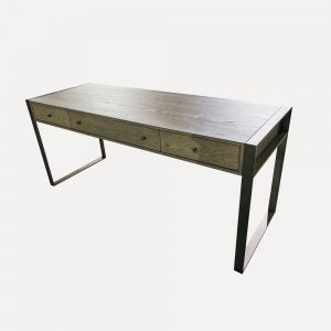 oak veneer desk, modern metal base desk, minimalist office table, decorative console table, home office furniture, large flat house furniture, golden handle desk