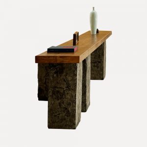 Solid old elm wood console table Antique-style furniture for commercial spaces Cafe & hotel interior decoration table Oracle bone script carved stone legs High-end, elegant, rustic design