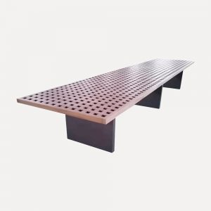 outdoor tea table, teak wood outdoor table, stainless steel patio table, hollow design garden table, large outdoor dining table, teak and metal outdoor furniture, weather-resistant patio tea table, customizable outdoor table, modern outdoor garden furniture, terrace teak dining table