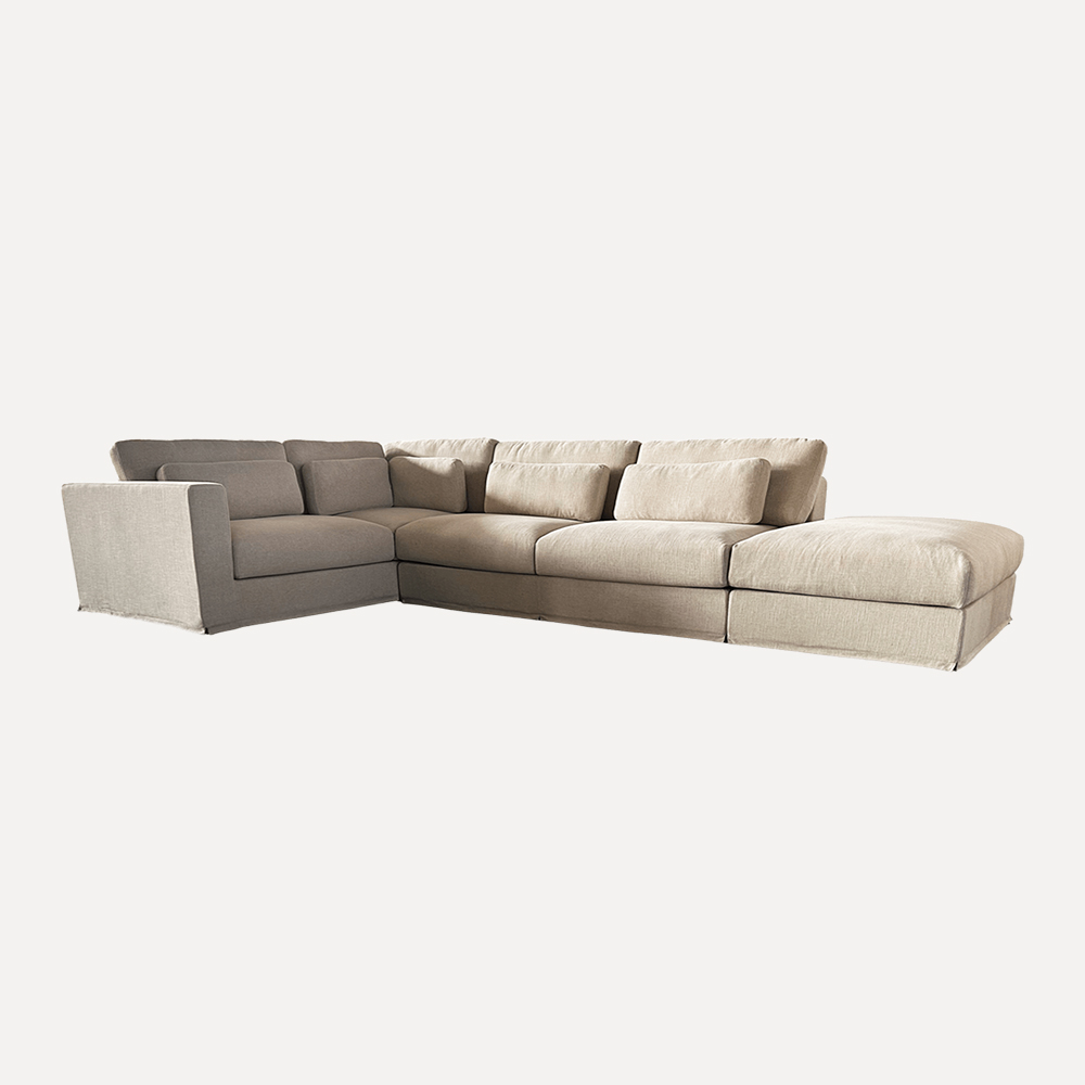 Modern Cotton Linen Sectional Sofa – Solid Pine Frame, High-Density Foam, Duck Down Backrest | Modular Sofa Exported to UK - Image 3