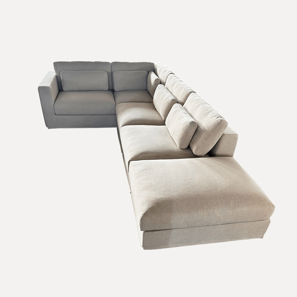 Modern Cotton Linen Sectional Sofa – Solid Pine Frame, High-Density Foam, Duck Down Backrest | Modular Sofa Exported to UK - Image 4