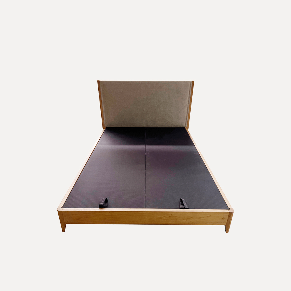 Chinese Designer Bed Solid Elm Bed Vintage-Inspired Wooden Bed Cotton Oxford Fabric Upholstery Customizable Bed Frame