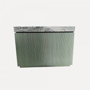 Modern Bathroom Vanity – Freestanding Green Oak Cabinet with Italian Marble Countertop, Designer Wash Basin Cabinet