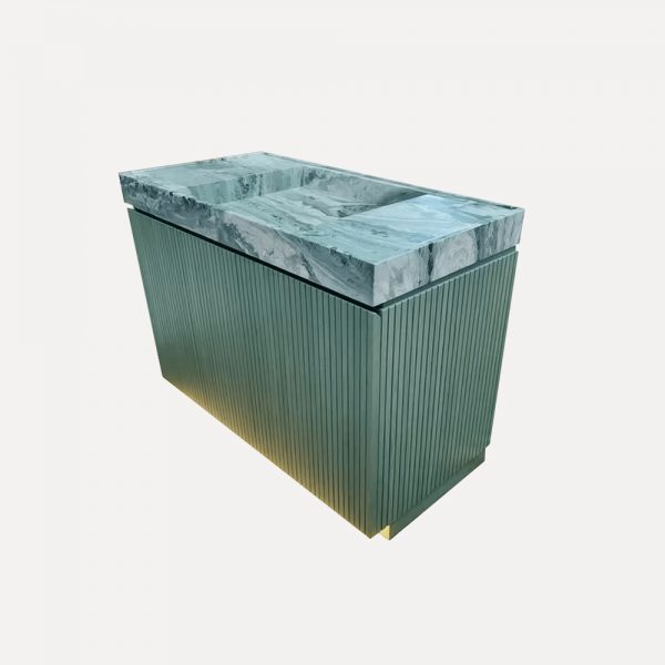 Modern Bathroom Vanity – Freestanding Green Oak Cabinet with Italian Marble Countertop, Designer Wash Basin Cabinet - Image 4