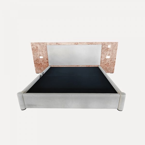 Luxury Bed with Poplar Burl Veneer Designer Upholstered Bed Customizable Bed Export to UK Modern Bed with Matching Nightstands Modular Bed for Overseas Shipment