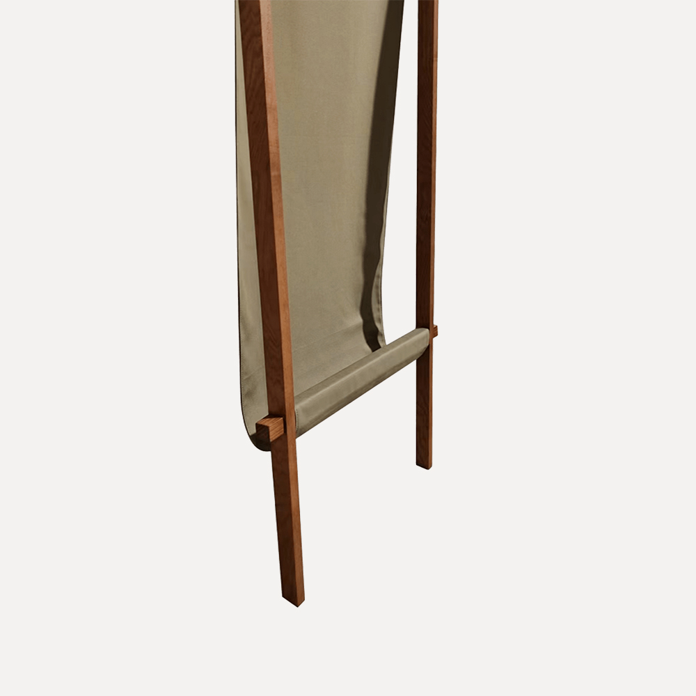 Modern Chinese Retro Coat Hanger – Solid Ash Wood with Italian Fabric, Military Green - Image 3