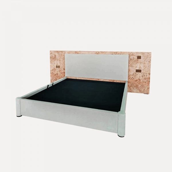 Luxury Customizable Bed with Poplar Burl Veneer, Upholstered Fire-Retardant Headboard, Modular Packaging, UK Socket Pre-Drilled - Image 3