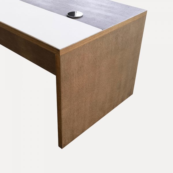Modern Executive Office Desk – Oak Veneer, PU Fabric, Hidden Power Lift Socket, Customizable - Image 3