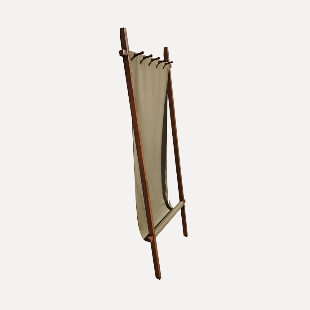 Modern Chinese Retro Coat Hanger – Solid Ash Wood with Italian Fabric, Military Green - Image 4