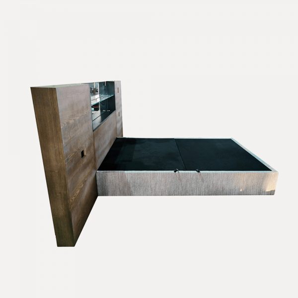Modern Upholstered Bed with Oak Veneer Headboard, Built-in Mirror & Ultra-Clear Glass, Fire-Retardant Fabric, Pre-Drilled UK Socket, Customizable Size, Export to UK. - Image 3