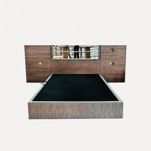 Modern Upholstered Bed Oak Veneer Bed with Glass Bed with Built-in Mirror and Ultra-Clear Glass Fire-Retardant Fabric Bed Designer Bed Export to UK Customizable Bed with UK Socket Modular Bed for Overseas Shipment