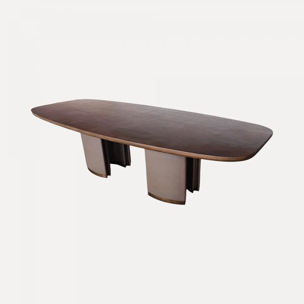 walnut conference table, oval executive table, horseshoe leg table, PU leather leg meeting table, high-end boardroom furniture, luxury conference table, customizable office table, Japanese plywood veneer table