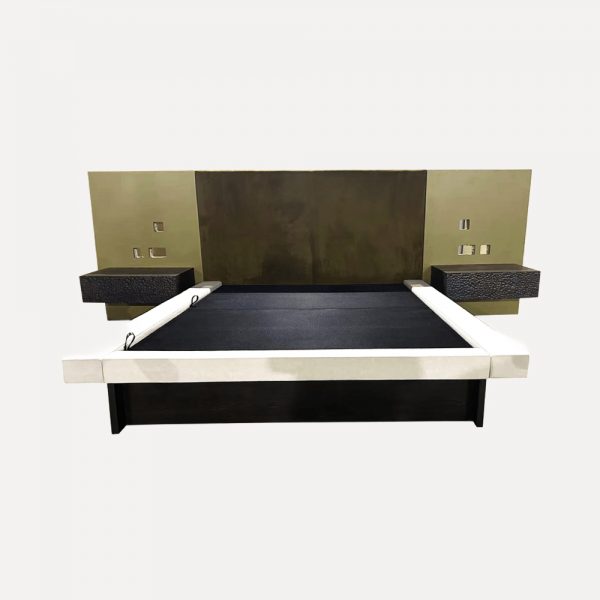Modern Designer Bed Bed with Nightstands Plywood, Foam & Oak Veneer Bed Customizable Bed Pre-Drilled UK Socket Export to UK