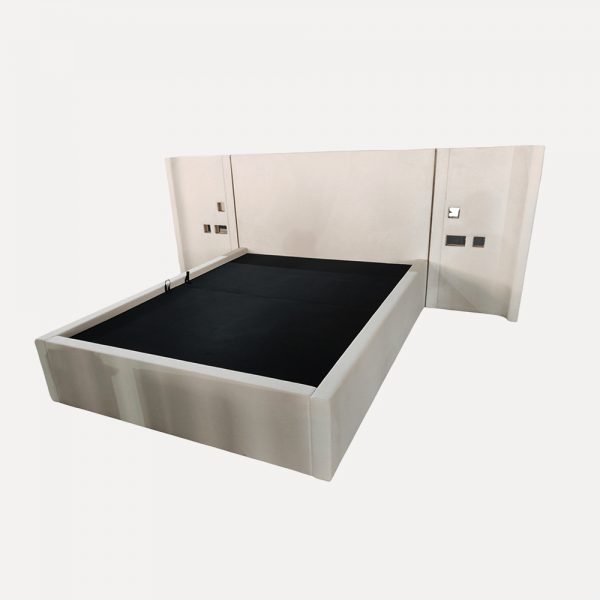 Modern Upholstered Bed Plywood & Hard Foam Construction Fire-Retardant Fabric Customizable Bed Pre-Drilled UK Socket Export to UK