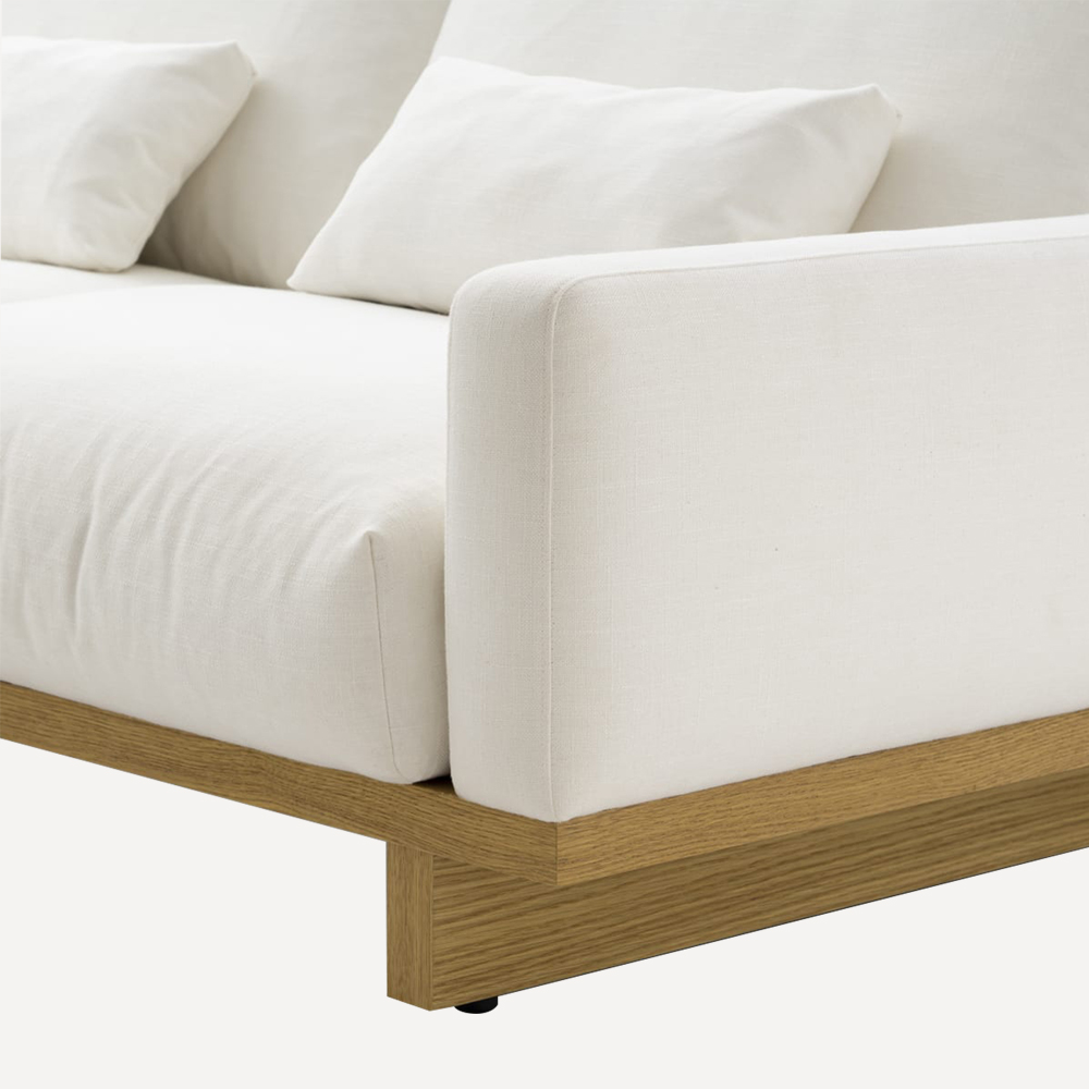 Modular Cotton-Linen Sofa with Oak Base — Self-Recovering Cushions, Japan Export - Image 4